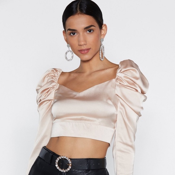 cream satin crop top